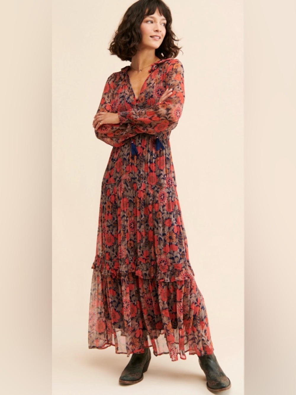 Anthropologie The Marais Printed Floral Chiffon Maxi Dress Size Small